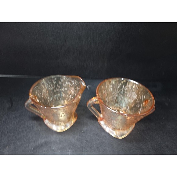 Jeanette Floragold Sugar & Creamer, Iridescent Glass Set, Vintage Carnival Glass - Picture 5 of 9